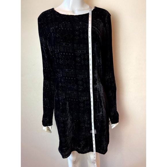 DOLCE VITA Women Reef Aztec Velvet Blouson Dress Back Hole Short Sleeve Black L - Picture 3 of 9
